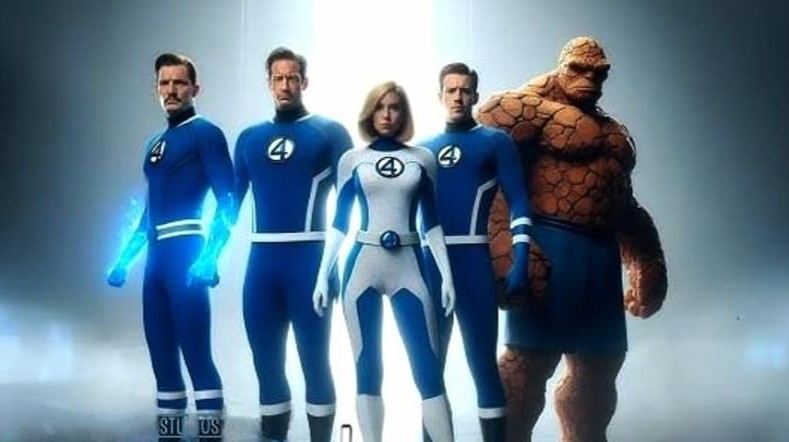 Pedro Pascal, Vanessa Kirby, Joseph Quinn, dan Ebon Moss-Bachrach tampil sebagai Fantastic Four dalam balutan kostum retro-futuristik.