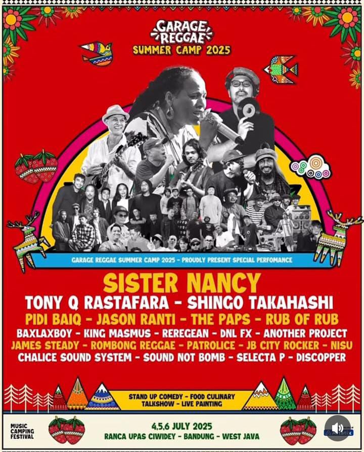 Panggung utama Garage Reggae Summer Camp 2025 akan dimeriahkan oleh Sister Nancy, ikon reggae wanita asal Jamaika yang dikenal lewat lagu legendaris “Bam Bam”.