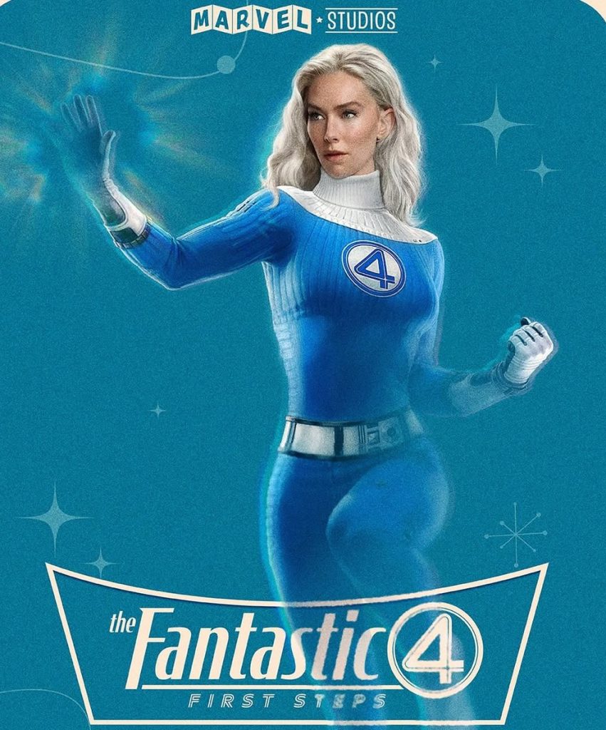 Vanessa Kirby sebagai Sue Storm dalam kostum The Invisible Woman