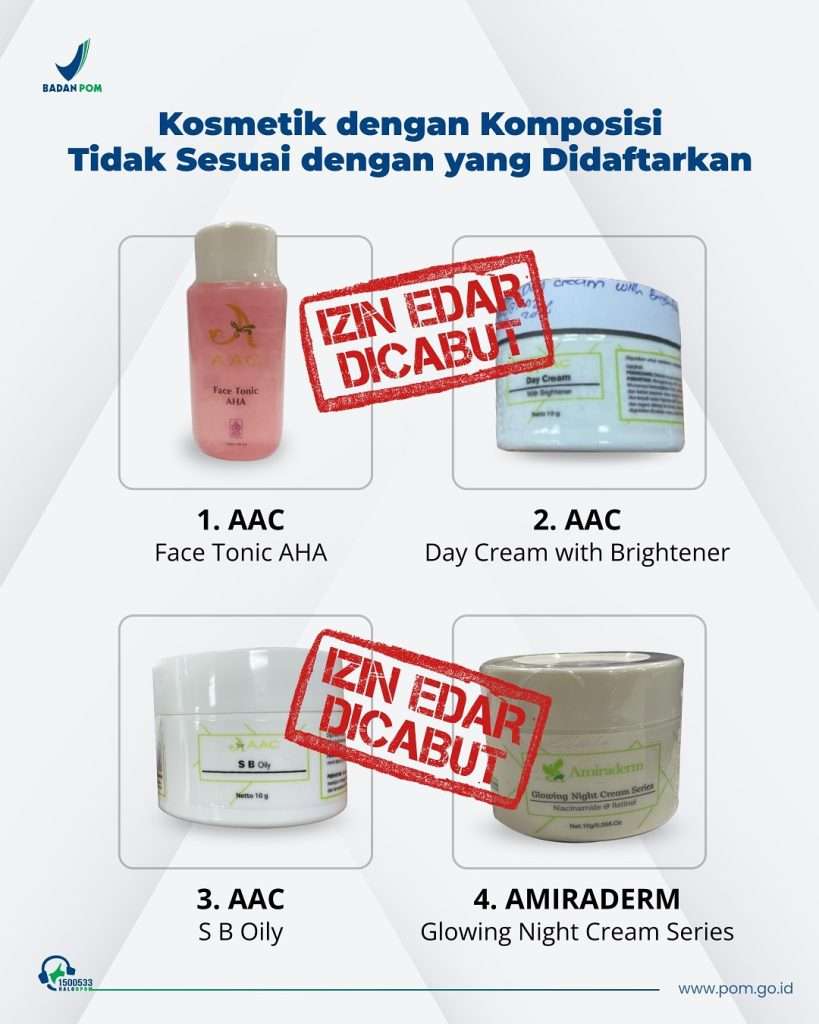 Keempat produk tersebut adalah AAC Face Tonic AHA, AAC Day Cream with Brightener, AAC SB Oily, dan Amiraderm Glowing Night Cream Series. Pencabutan ini didasarkan pada temuan krusial terkait komposisi.
